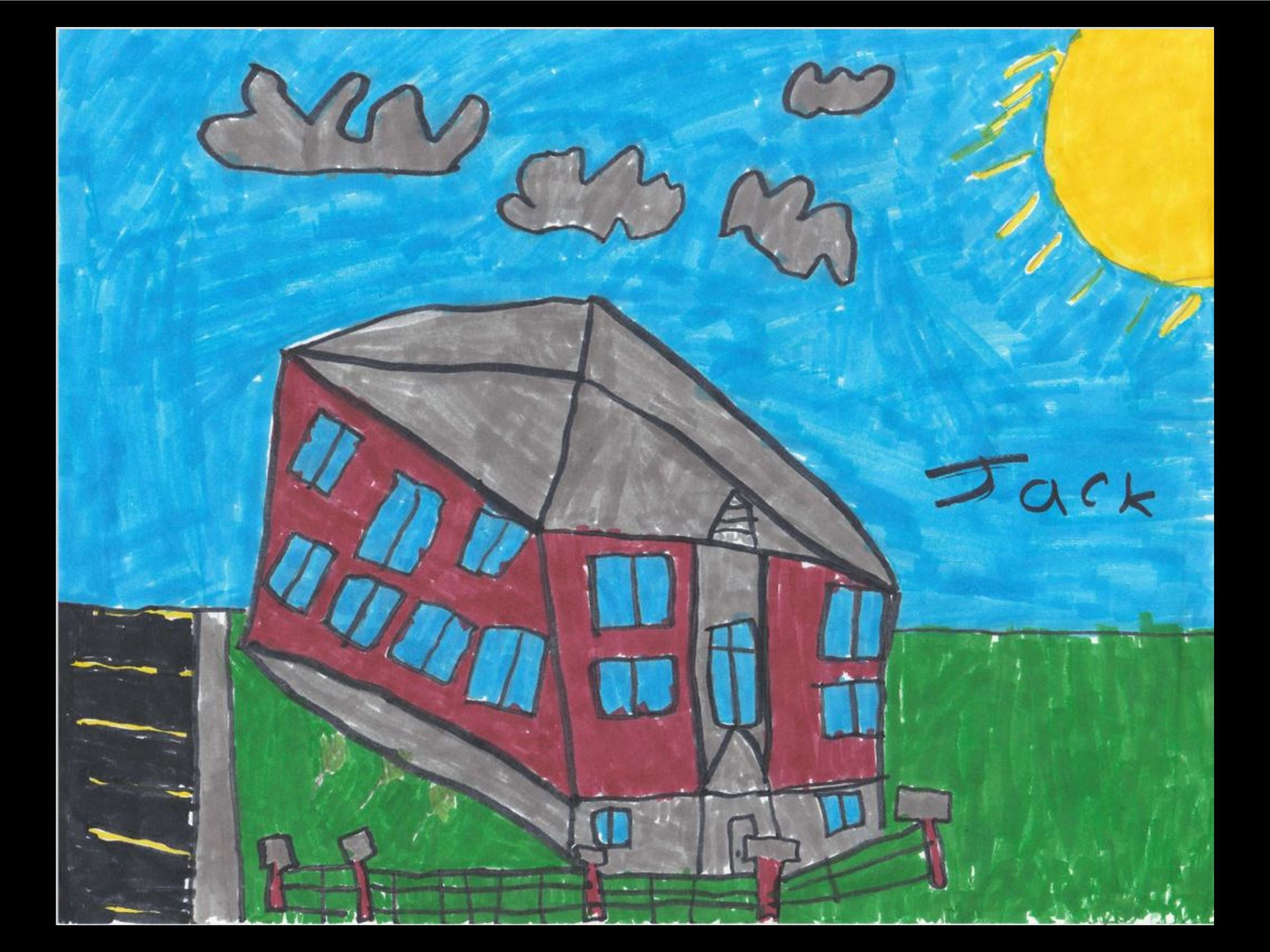 A childs colourful drawing of Leahy's Lane condo unit