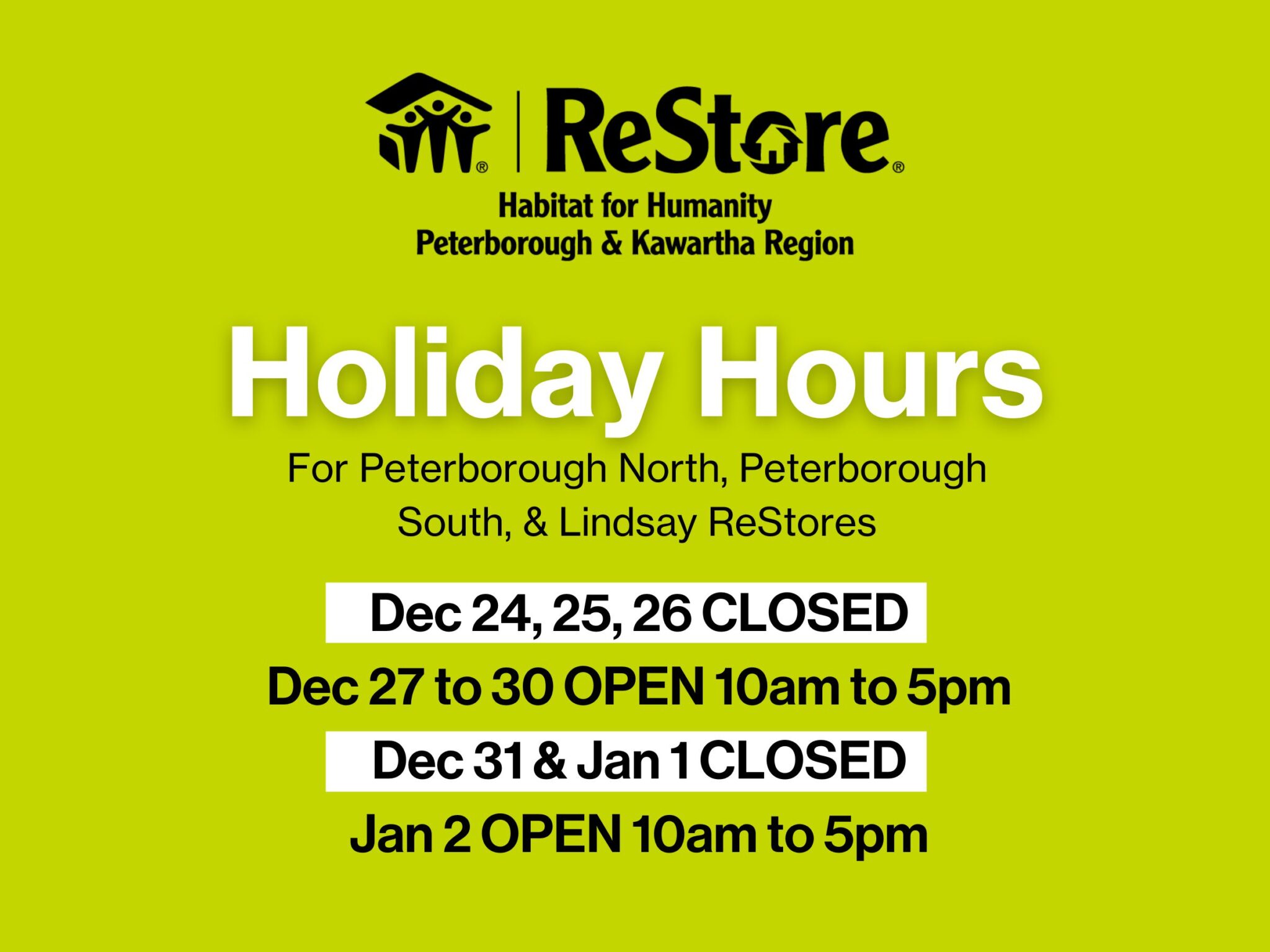 Holiday Hours at Habitat PKR Office & Habitat ReStores Habitat for